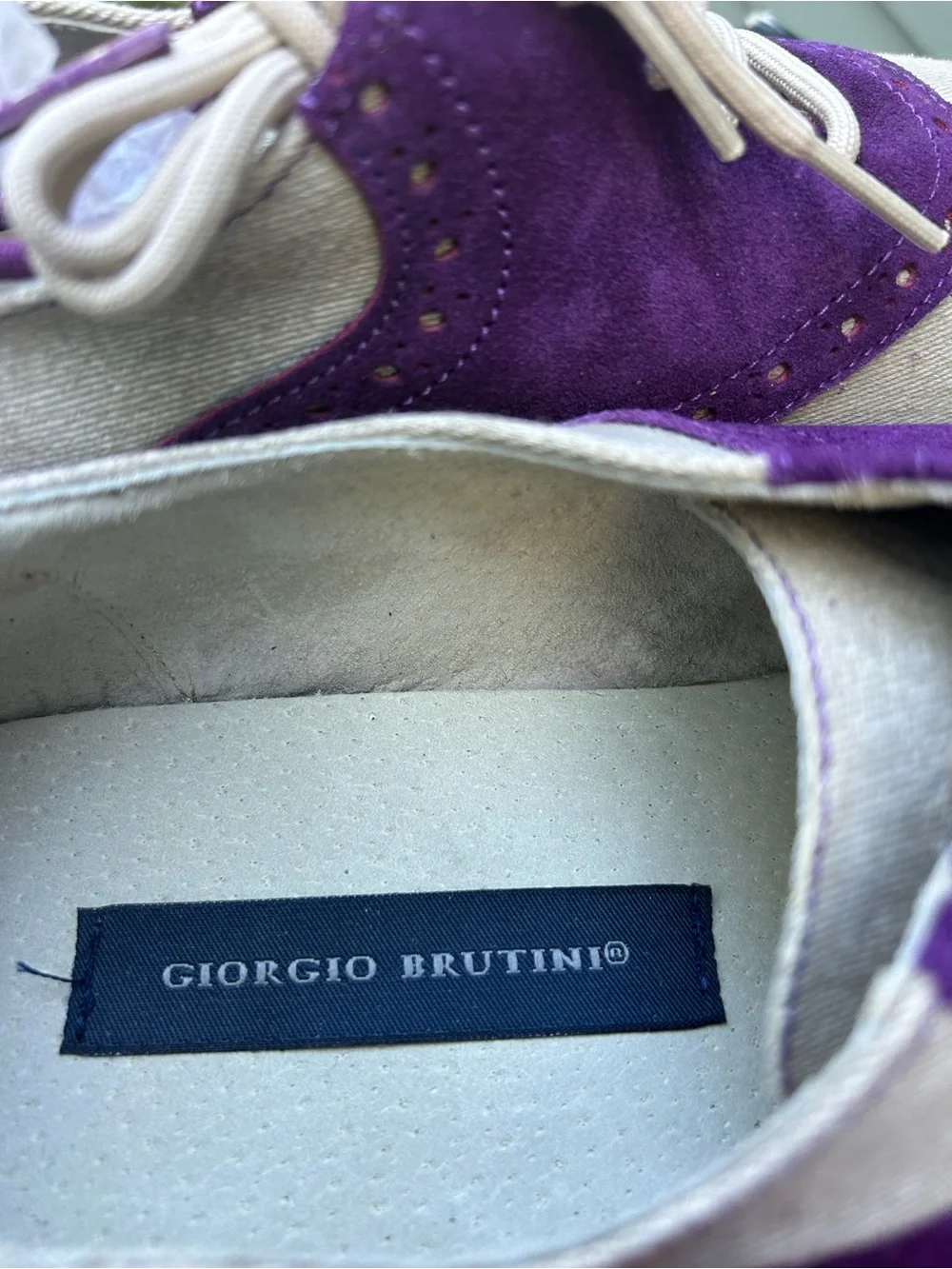 Giorgio Brutini Two-Tone Suede & Canvas Oxfords in Purple and Beige size 12